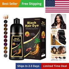 Instant Black Hair Dye Shampoo, Natural 3-in-1 for Gray Coverage in 10-15 mins,