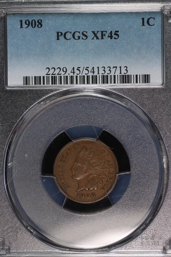 Indian Head Cent. 1908 PCGS EF45. Lot # 9064-476-713