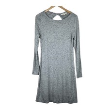 LOFT gray speckled textured open back long sleeve rib knit sweater dress M NEW