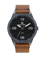 Rip Curl Mens SHEER GUNMETAL LEATHER SURF WATCH - A3159 Dark Shadow Rrp $199.99