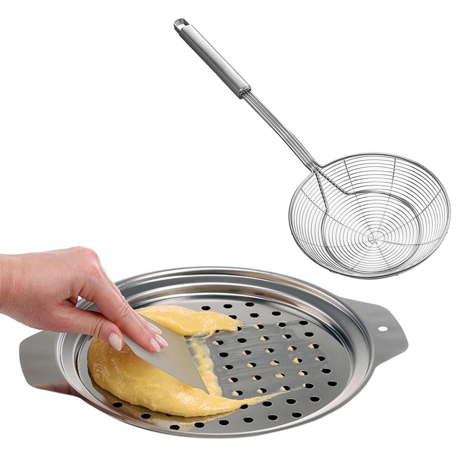 Stainless Steel Spaetzle Maker Lid with Scraper - Stainless Steel Spider Stra...