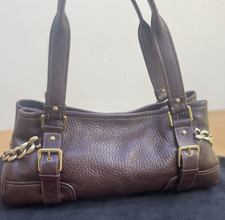 Kenneth Cole Brown Leather Shoulder Bag Gold Tone Chain Detail 42 x 19 x 16 cm