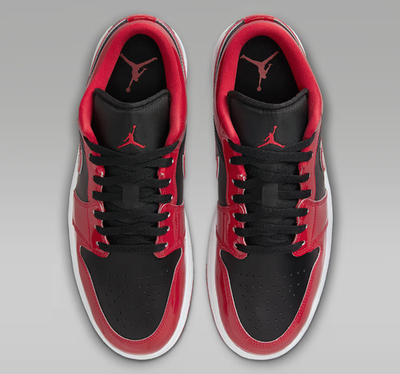 Air Jordan 1 Low SE Shoes Patent Bred Black Varsity Red Men's
