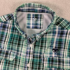 Boys Scouts of America Plaid Button Up Shirt Short Sleeve Green Blue Adult 2XL