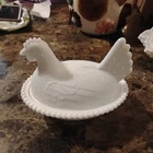 Vintage Indiana Milk White Color Depression Glass Hen on Nest