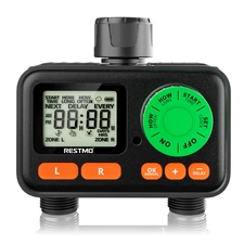 RESTMO 2 Zone Sprinkler Timer, Programmable Water Timer for Garden Hose,IP55-USA