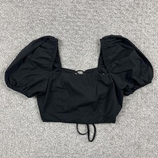 Altard State Blouse Womens Medium Black Puff Sleeve Crop Top Corset Back Goth