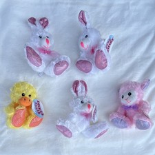 Fuzzy Friends Small Stuffed Animals 3 Bunnies  Duck  Pink Lamb