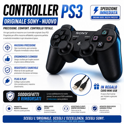 Original Sony DualShock 3 PS3 Controller New Never Used + Free Mini USB Cable