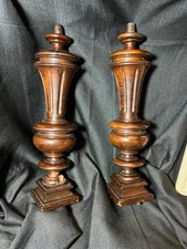 Antique Two Carved French Turned Wood Carving Architectural Salvage Post Column