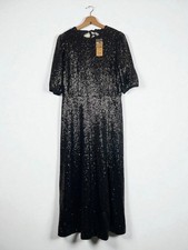 Hush BNWT Mirabelle black sequin midi dress party evening size UK 12