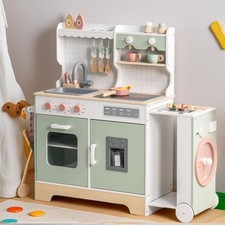 ROBOTIME Wooden Play Kitchen for Kids, Pretend Kitchen Set with Ice Maker, BBQ,