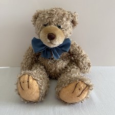 First  Main Scraggles Teddy Bear Plush, Curly Brown Fur, Blue Bow, MPN 1864
