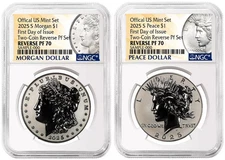  2025 S Morgan & Peace Silver Dollar $1 Reverse Proof  NGC PF70 FDI #2146