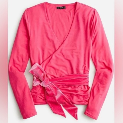 J. Crew Size Large FormKnit Long-Sleeve Wrap Top with Velvet Bow-Tie