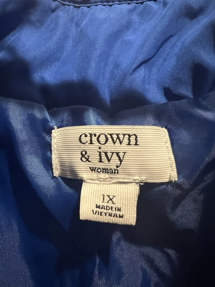 Chaqueta Chaleco Mujer XL Corona e Hiedra Azul Acolchado Cosido a Presión y Cremallera Foto 2 de 4