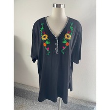Vintage Carole Little Womens Plus 3X Embroidered Shirt Tunic Top Short Sleeve