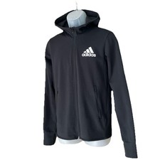 Adidas DM2 Mens Zip Hoodie Hooded Track Jacket Black Workout Gym Athletic Sz. Sm