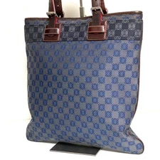 LOEWE Repeat Anagram Canvas Leather Tote Bag Denim Blue Authentic