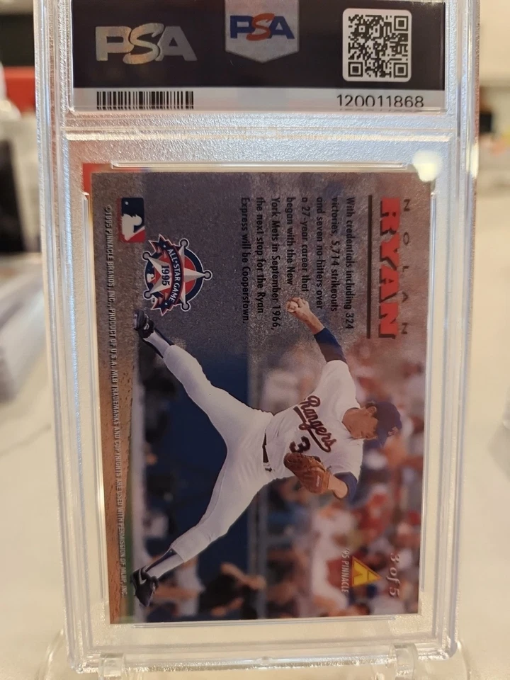 1995 Pinnacle Fanfest Nolan Ryan Promo Card Texas Rangers PSA 9 - Image 2 of 3