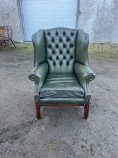 A Vintage Green  Leather Chesterfield Wing Back Armchair