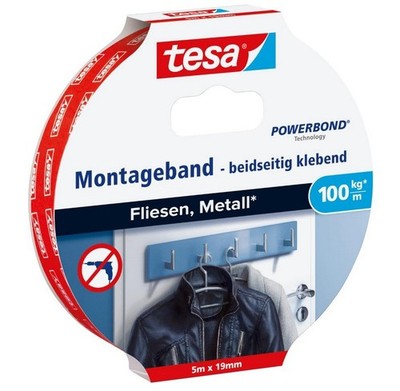 Tesa Powerbond Montageband Fliesen & Metall extra stark  bis 100kg/m - 5m x 19mm