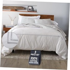Duvet Cover Queen Size 3 Pieces , 100 Cotton Percale, Full/Queen Silver