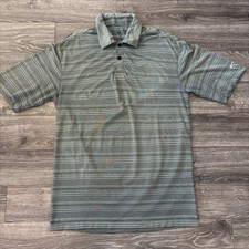 Nike Golf Polo Mens M Green Striped Performance Shirt Casual Stretch Fit Dry