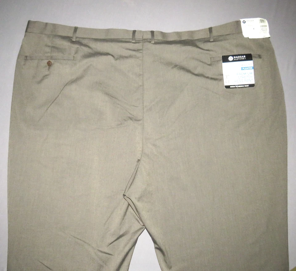 ¡NUEVO! Pantalones de Vestir HAGGAR Calce Clásico Premium Plisados Marrón Para Hombre 58 X 32 ¡NUEVOS CON ETIQUETAS! Foto 4 de 4