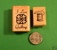 Sewing and Quilting Themed Rubber Stamp Set, 2 wd mtd