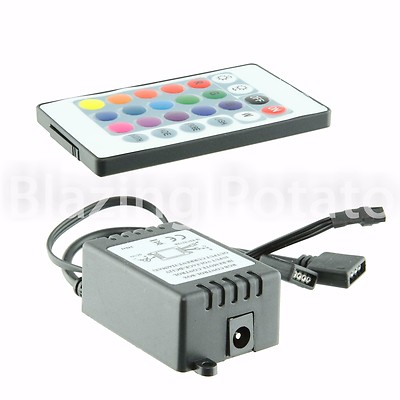 RGB LED Controller w/ 24 Key IR Remote 2 Split for RGB SMD 5050 3528 LED Strip 