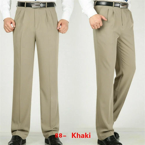 Men Formal Dress Pants Business Suit Straight Leg Trousers Pleated Front Solid - Picture 20 of 28