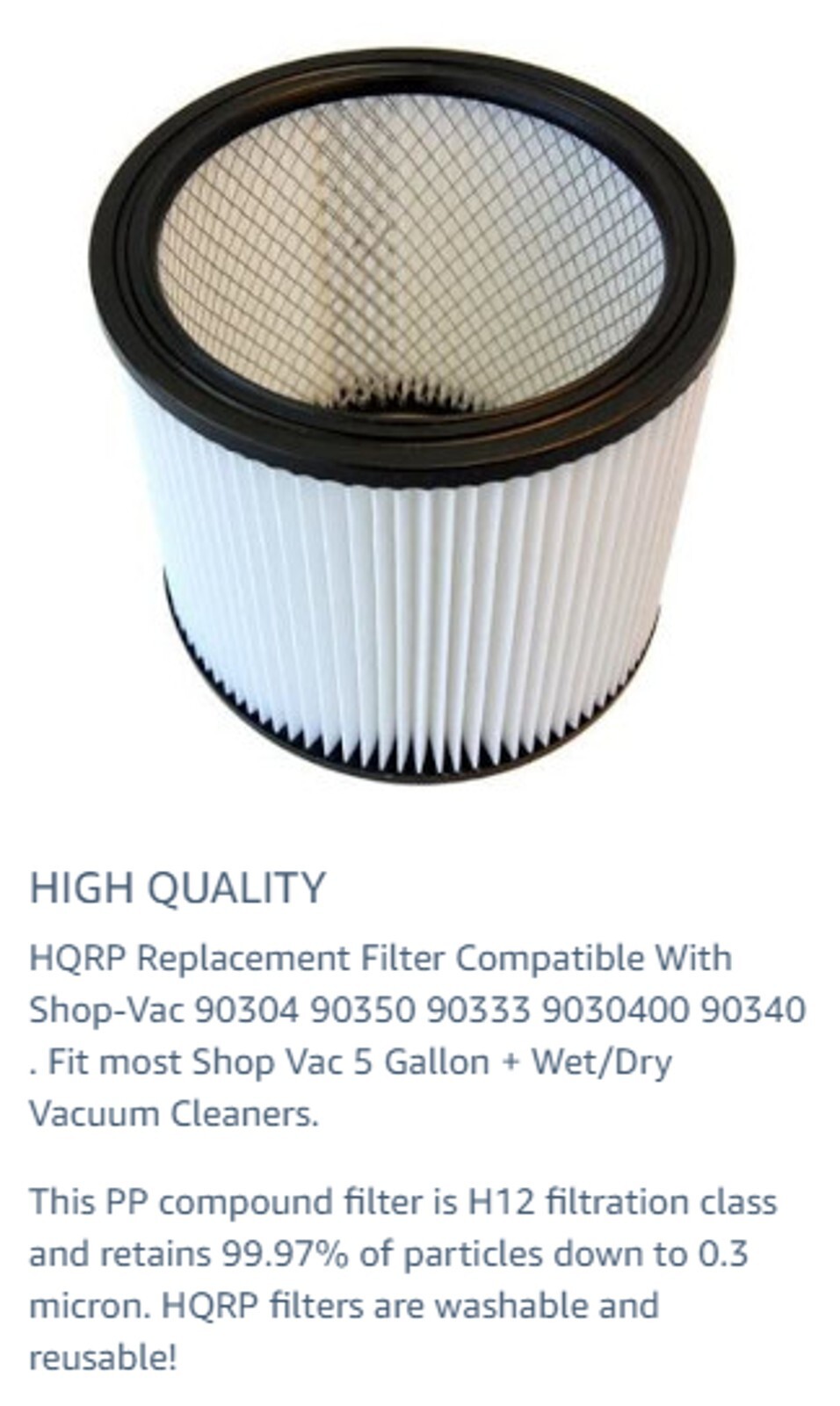 Filtro Olio Sh 300 Filtro Cartuccia HQRP H12 Per Aspirapolvere Shop-Vac 5867300 E 5867500 - Ricambio Per Pulizia A Umido/secco Ricambio Aspiratore Bagnato Asciutto