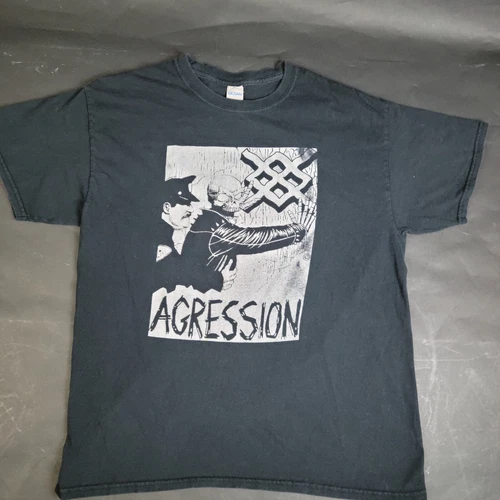VTG RARE OOP Agression California Thrash Punk Band T Shirt Cop Skeleton Size L