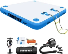 Floating Inflatable Dock Swim Platform, 6/8 Inch Thick Multi-Person Water Swim D