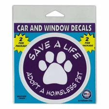 Window Decals, 2-Pack, Save Life Adopt Homeless Pet (Dogs, Cats), 4" Stickers