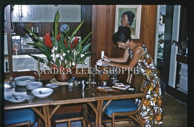 1960s Slide Woman Getting Ready For Party Champagne Flowers American Samoa #5220