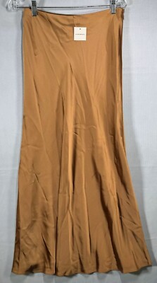 Club Monaco Womens Trycia Beige Slit Satin Bias Midi Skirt