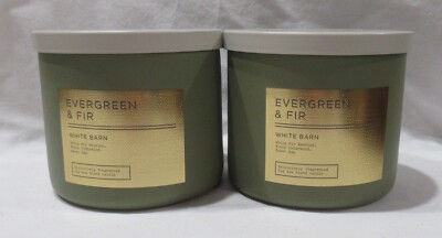 White Barn Bath & Body Works 3-wick Candle Lot Set 2 EVERGREEN & FIR