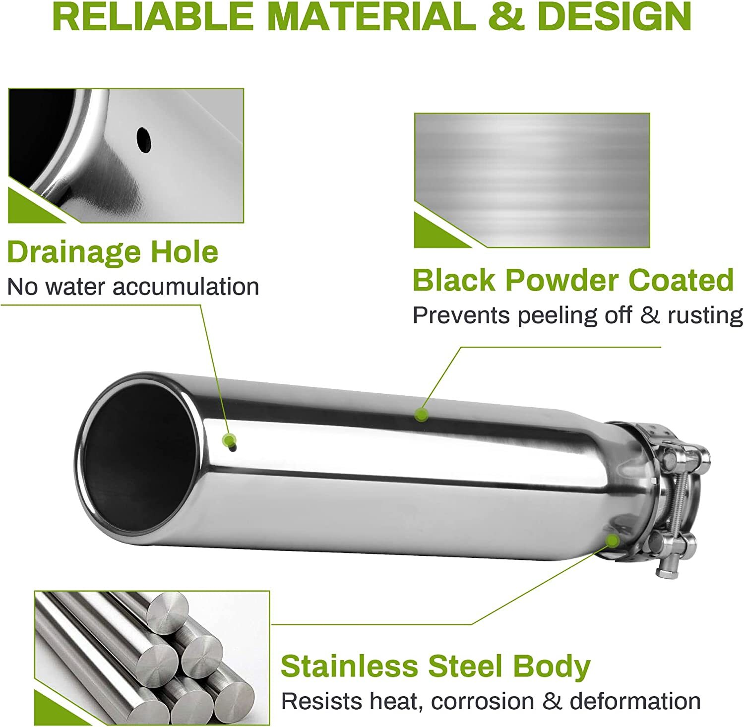 Exhaust Tip 2.5" Inlet 3" Outlet 12" Length Polished ClampOn Stainless