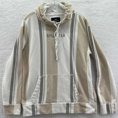 Hollister Hoodie Sweatshirt Herren Medium Weiß Langarm Baumwolle Logo Top  Cali