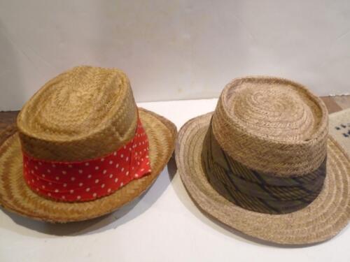 Pair Vintage Men's Straw Hat South Western Tan Re… - image 1