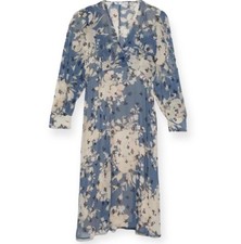 ZARA Woman's Blue Floral Printed  Dress Size M Long Sleeve V Neck