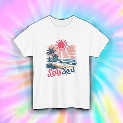Salty Soul Shirt Beach Ocean Sunset Palm Tree Coastal Summer Vibes Tee S-5XL