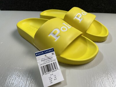 Polo by Ralph Lauren Shoes | Polo Ralph Lauren Cayson Slides Yellowwhite Sz 10B Men Nwt | Color: White/Yellow | Size: 10B | Bbehn2's Closet