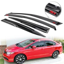 Fit 12-15 Honda Civic 4Door Window Visor Mugen Style Rain Guard Shade w/ Emblem
