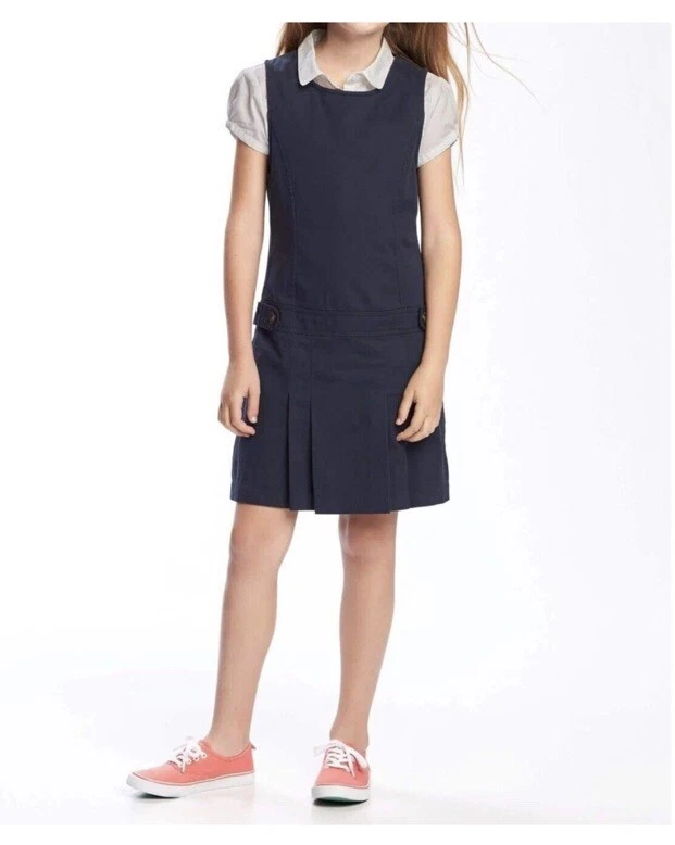 Nuevo con etiquetas Vestido Jersey Antiguo Azul Marino Uniforme Azul Caqui Sin Mangas Cintura Caída Niñas Talla 10 Foto 2 de 4