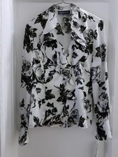 JONES NEW YORK Grey/black floral ruffle blouse long sleeves polyester -Small-NWT