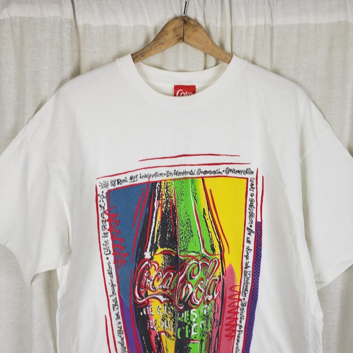 Vintage Coca Cola Coke Pop Art TShirt Mens L 90s Single Stitch USA 