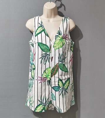 Zara Playsuit Jumpsuit Latzhose Overall Strampler Shorts Tropical gestreift Gr. M